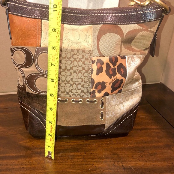 COACH Patchwork Top Zipper Crossbody Shoulder Bag Animal Print Brown Lining - Picture 10 of 17